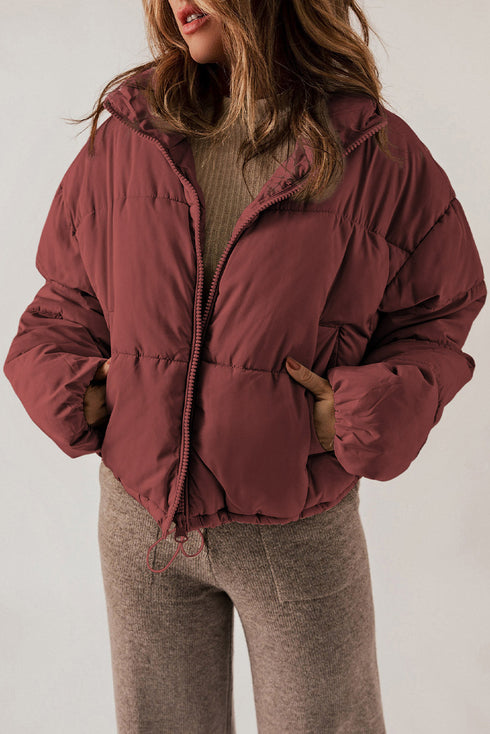 Zip Up Drawstring Hem Puffer Coat